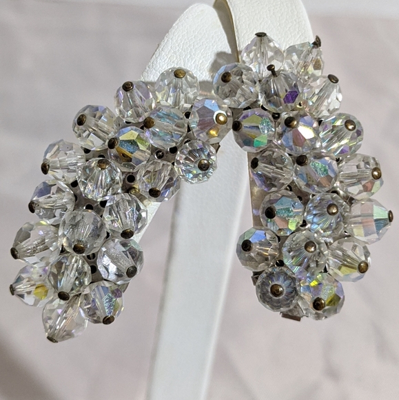 Vintage Jewelry - Vintage Mid Century Curved Iridescent Earrings